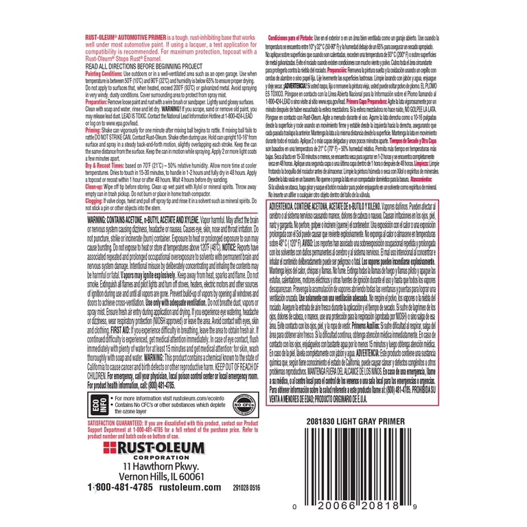 Rust-Oleum Stops Rust Automotive Primer Spray, Light Gray 12oz photo 2
