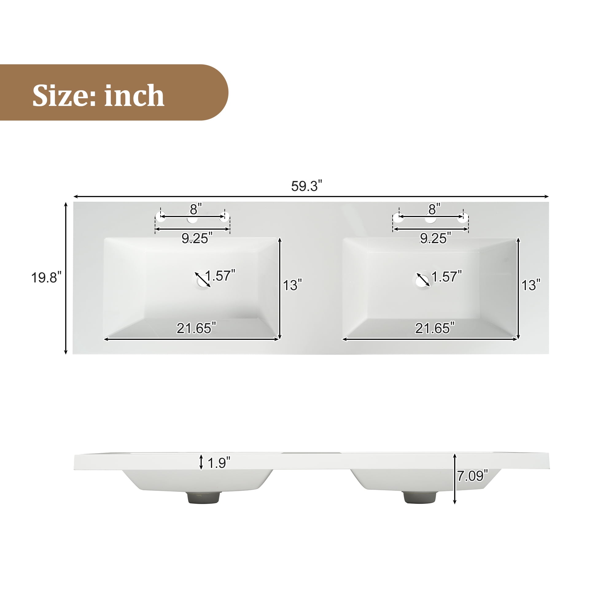 Harper & Bright Designs 59.3'' Large Bathroom Vanity with Double Sink, Free Standing Single Basin Vanity Set with Drawers and Door, Bathroom Sink Storage Cabinet, Gray