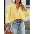 thumbnail image 4 of Womens Button Down Shirts Long Sleeve Casual Crop Tops Solid Lapel Blouse Shirt with Chest Pocket Yellow XL, 4 of 8