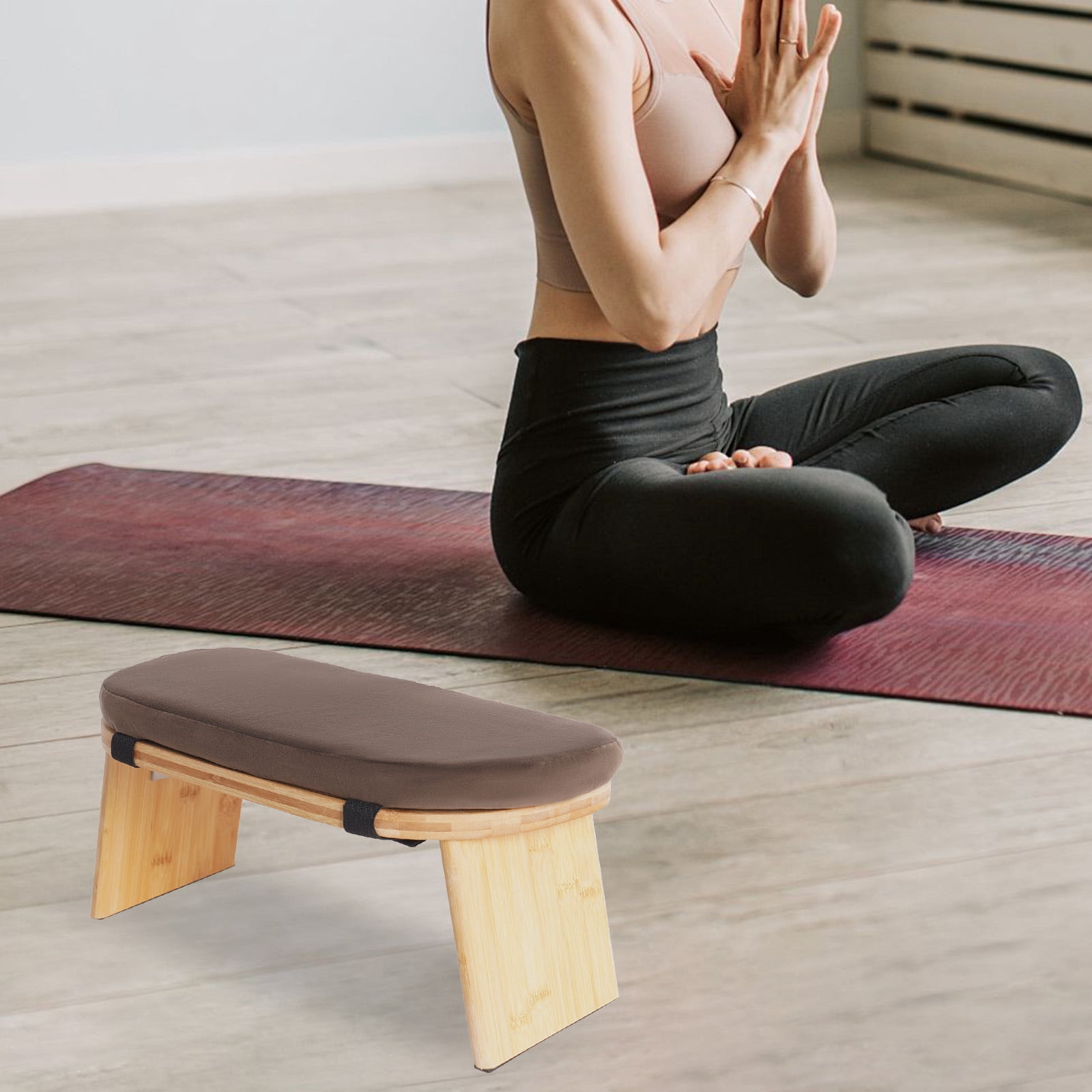 LiHUiee 17.3*7.5*8.3in Foldable Bamboo Meditation Bench, Meditation Stool-Prayer Kneeler Chair for Yoga