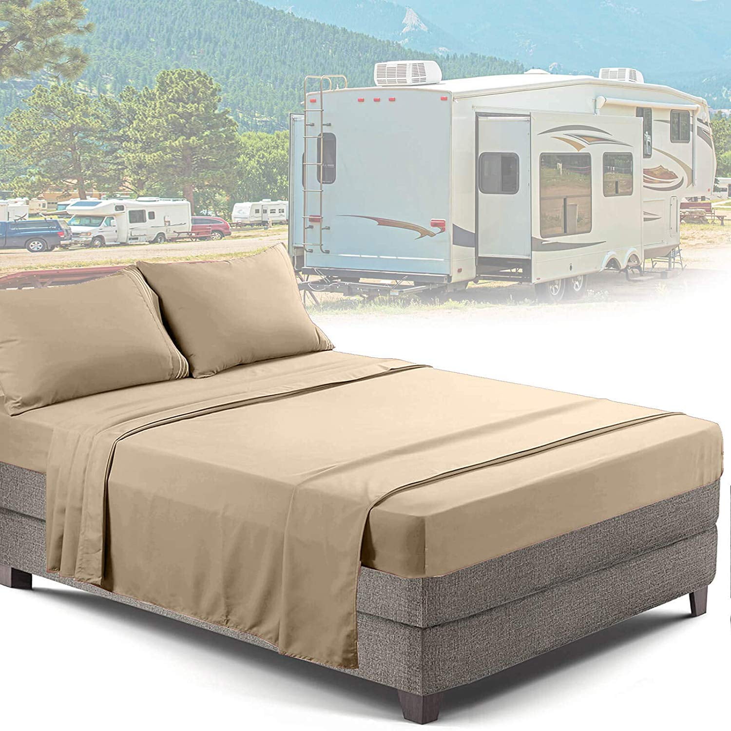 Clara Clark RV/Short Queen 6-Piece Bed Set for Campers - Deep Pocket Fitted Sheet Luxury Soft Microfiber, Gray