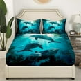 thumbnail image 2 of Erosebridal Dolphin Bed Set Cute Dolphin Jumping Teal Blue Ocean Animal Fitted Sheet Dolphin Sea Animal Bed Sheets Twin Size - 1 Fitted Sheet with 1 Pillowcase(No Top Sheet）, 2 of 5
