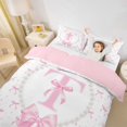 thumbnail image 3 of Manfei Dreamy Personalized Initial T Twin Bedding for Kids Girls,Pearl Bow Tie Duvet Cover Set for Teens Women,Pink Reversible,Microfiber Bedroom Decor,2pcs,No Comforter, 3 of 6