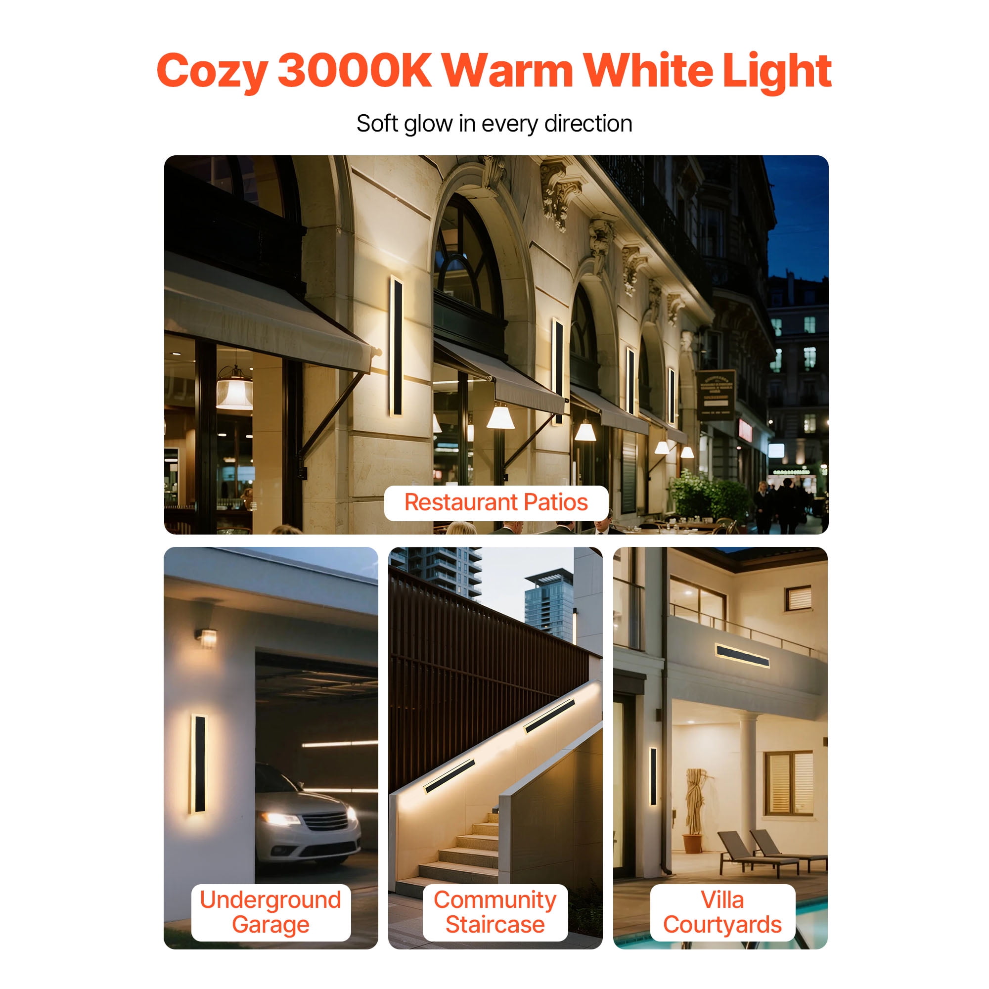 KFFKFF Outdoor Wall Light, 23.6-Inch Modern Vertical Exterior Sconce, 3000K Warm White, IP65 Waterproof, Rust-Resistant Wall Mount Fixture for Patio, Porch, Garage, or Home
