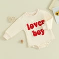 thumbnail image 2 of woshilaocai Baby Boy Valentines Day Outfit Sweatshirt Romper Long Sleeve Bubble Onesie Newborn Winter Clothes Lover Boy, 2 of 8