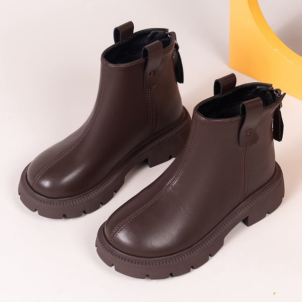 Botas Martin para niña, otoño e invierno, botas individuales para niña, botas de cuero con forro polar para niña, botas cortas de algodón para bebé