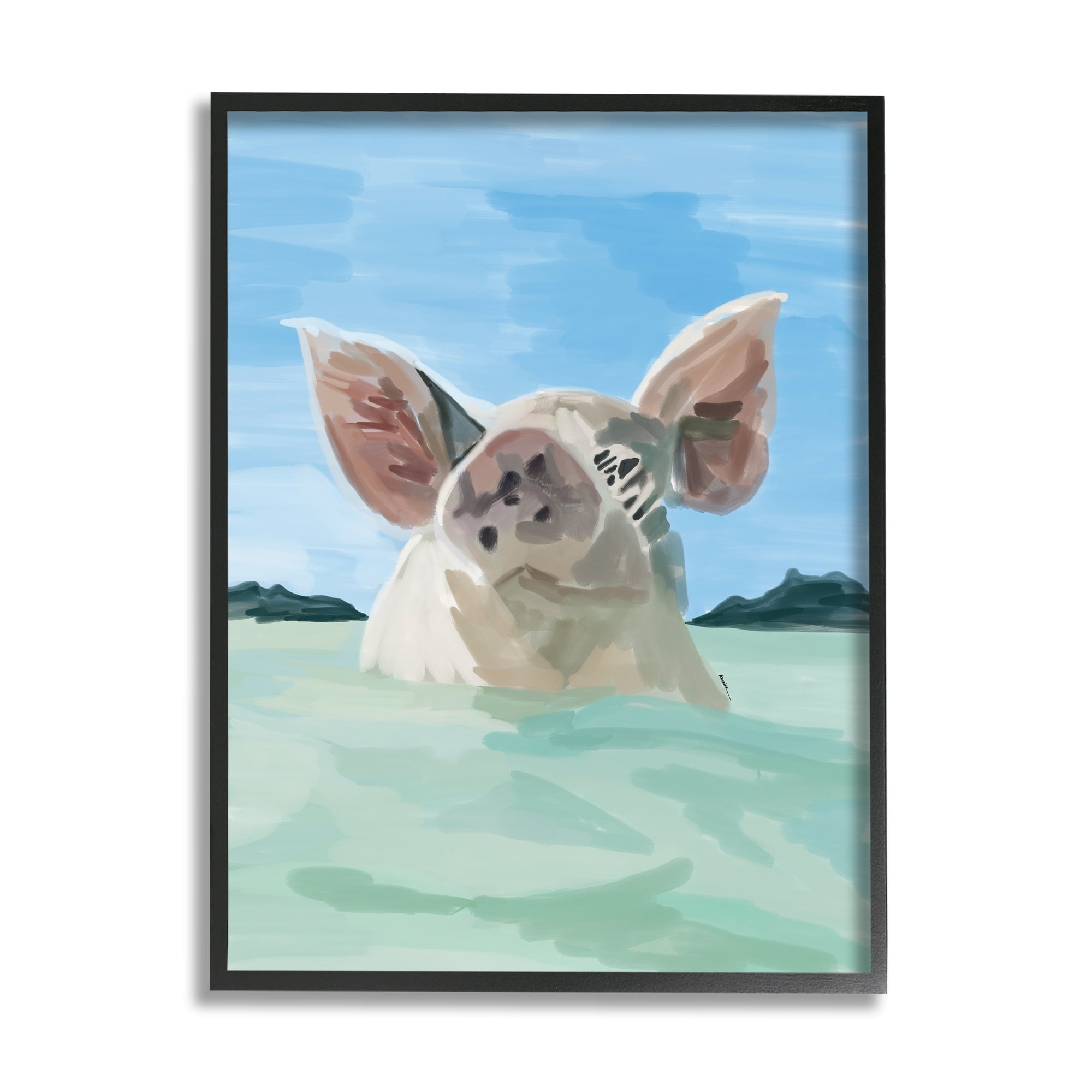 Stupell Industries Abstract Pig Swimming Animal Animals & Insects Painting Gray Framed Art Print Wall Art
