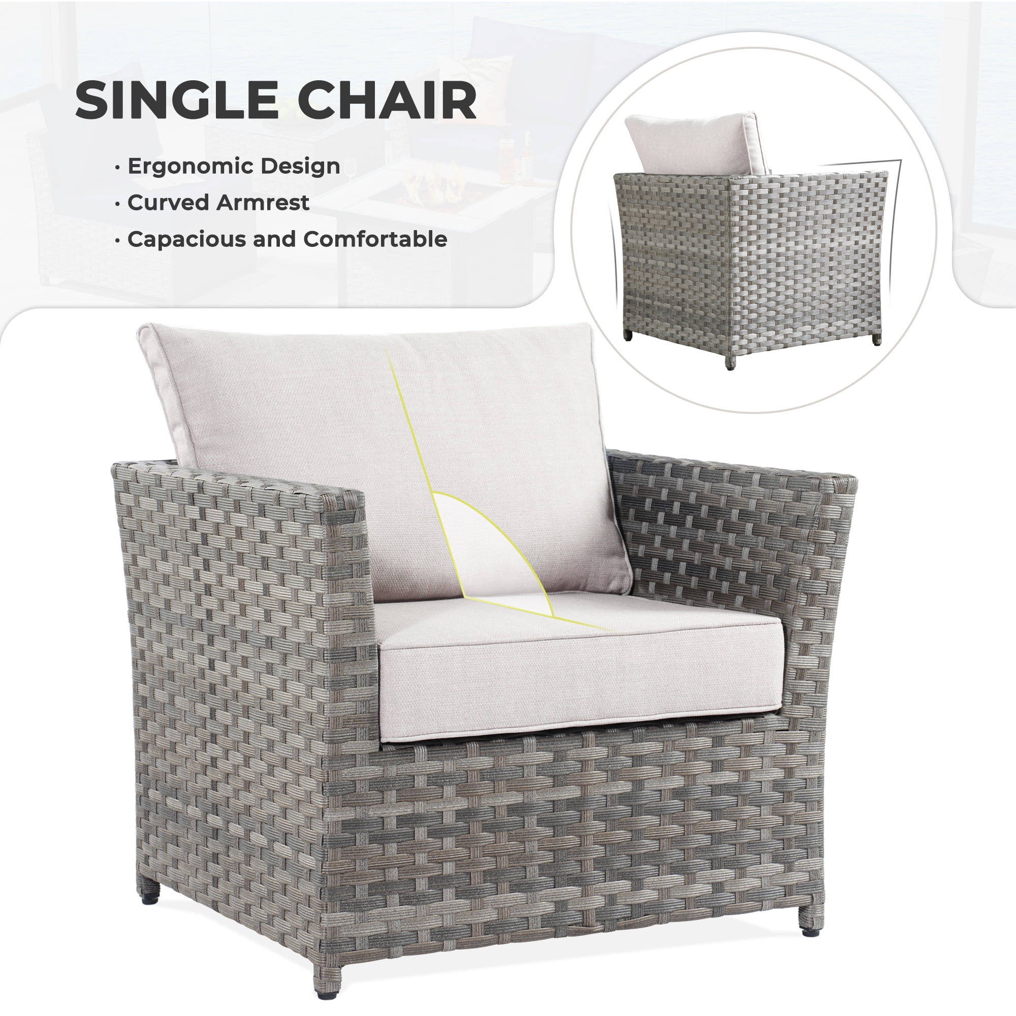 XIZZI 6-Pieces Outdoor Patio Furniture Sets Fully Assembled, Rattan All-weather Outdoor Sectional Conversation Sofa set with Coffee Table for Garden Backyard, Beige Stripe Cushion