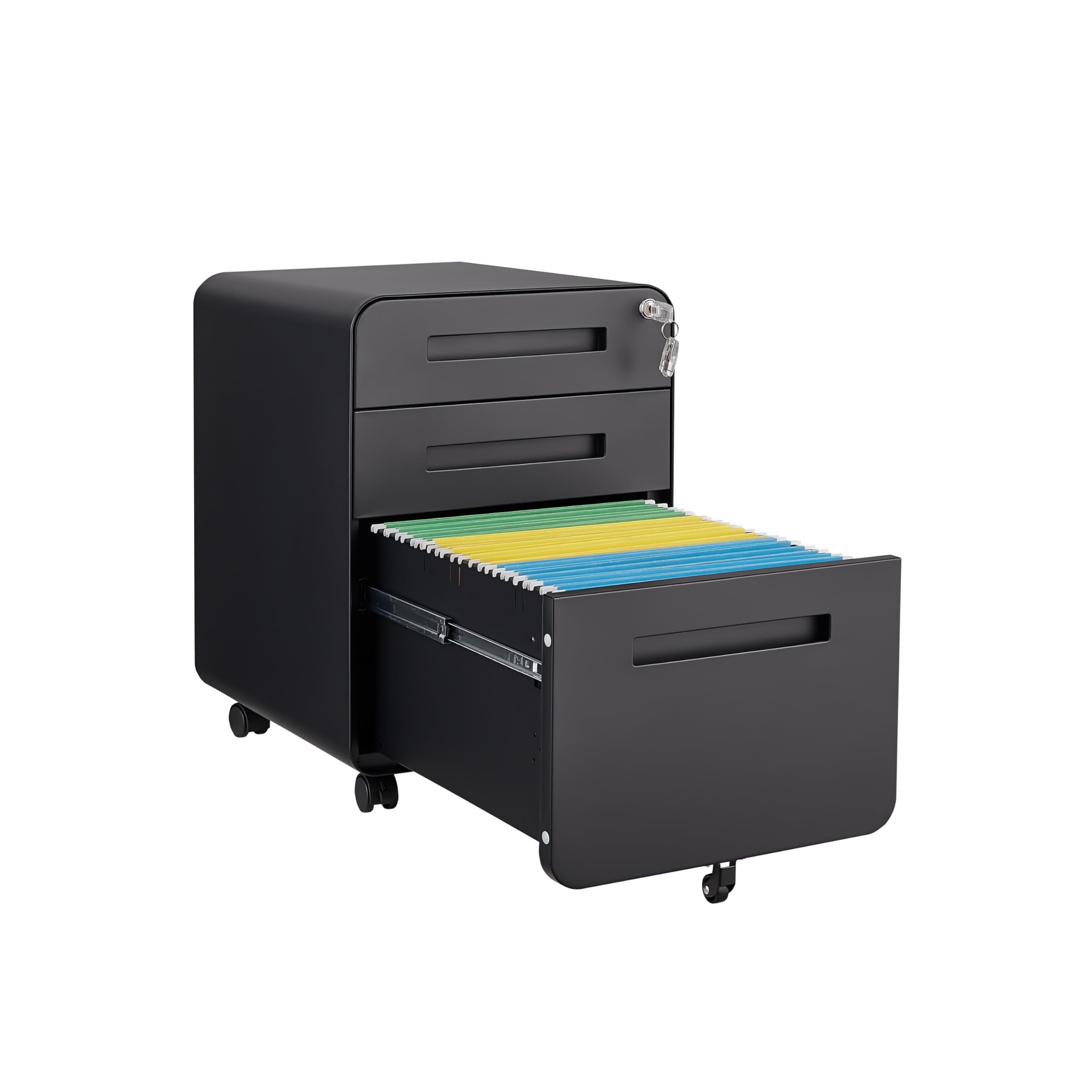 3 Drawer Mobile File Cabinet with Lock,Rolling File Cabinets,Under Desk Small File Caninet on wheels,Metal Vertical Filing Cabnet for Legal/Letter/A4,Fully Assembled