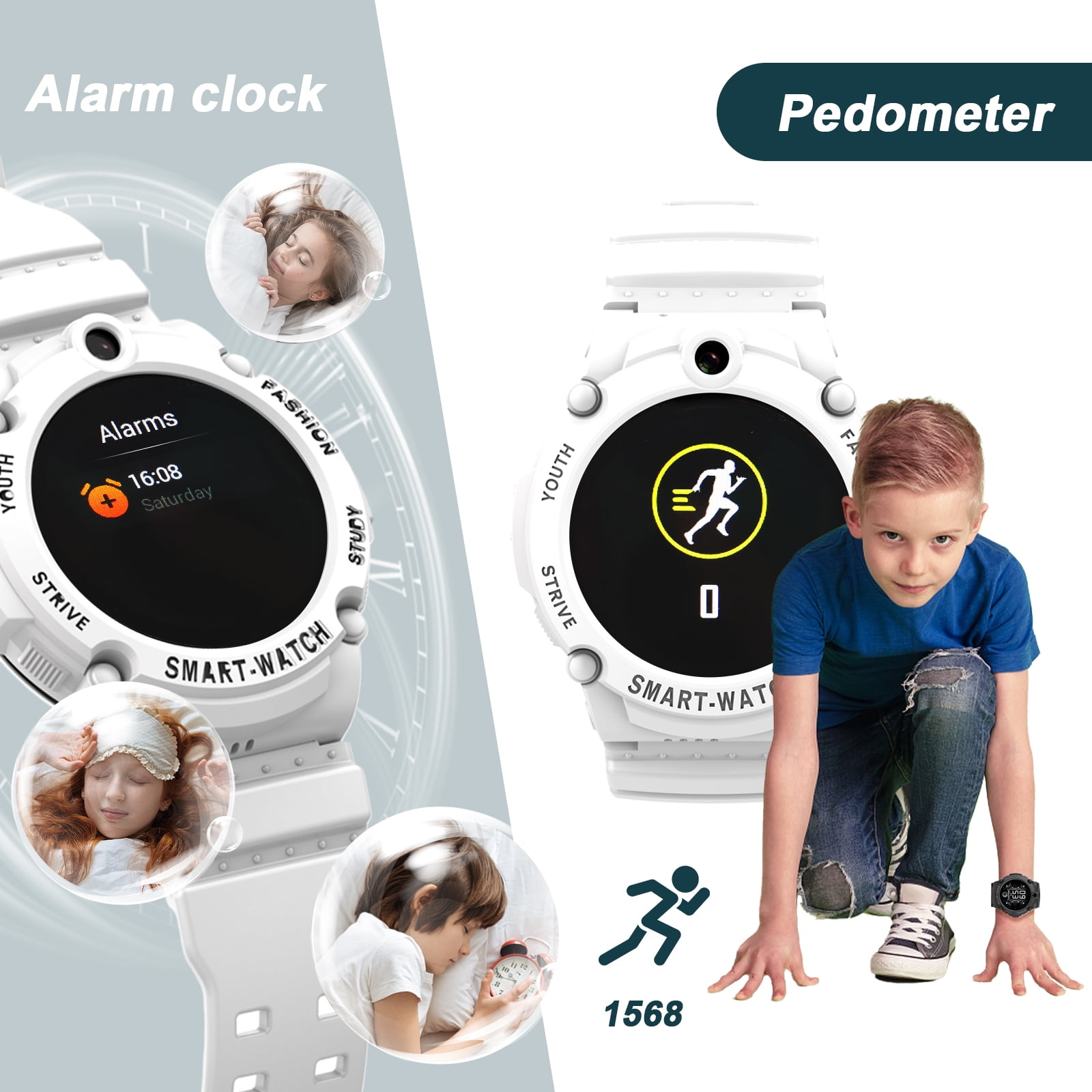 PTHTECHUS S02 Smart Watch for Boys Girls Smartwatch for Kids with 4G SIM GPS Video Call Pedometer MP3 Flashlights Calculator Alarm Clock Children Holiday Gift White