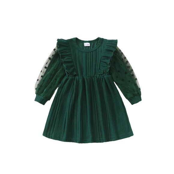 Vestido Sweetabby de punto verde para niños pequeños, manga larga de 4 a 5 años