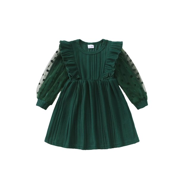 Vestido Sweetabby de punto verde para niños pequeños, manga larga de 4 a 5 años