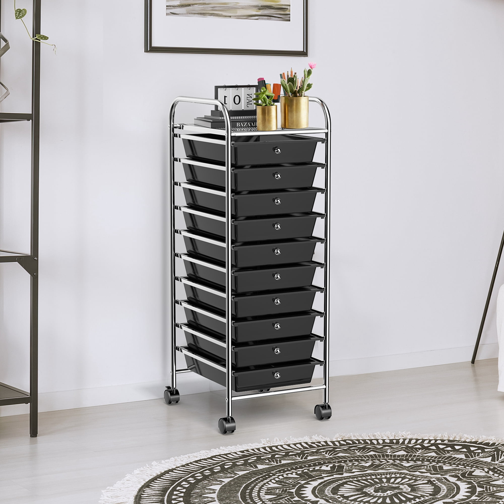 Costway 10 Drawer Rolling Storage Cart Scrapbook Paper Office School Organizer Black