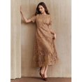 thumbnail image 3 of Khaki Dress With Short Sleeve And Ruffled High-Low Hem, 3 of 30