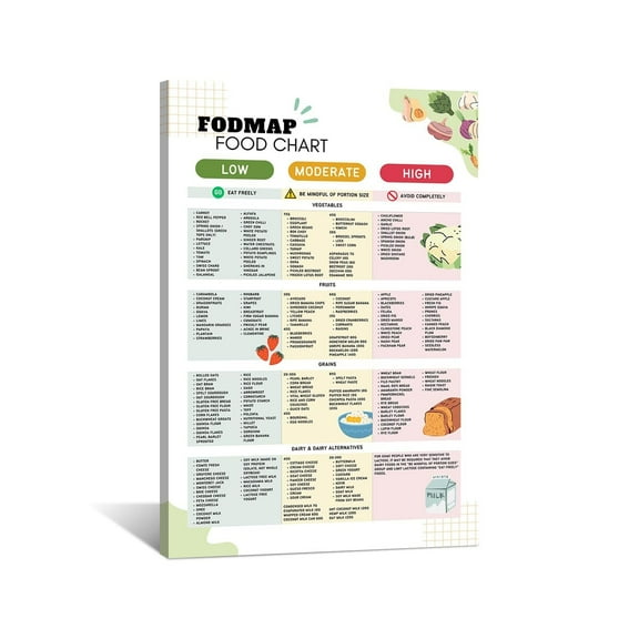 Fodmap Food List and Low Fodmap Treats Poster, Gluten Free Diet Meal Prep Grocery, Food Chart Nutrition Guide for Meal Plan and Gut Health Wall Art