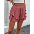 thumbnail image 3 of Pantalones cortos fluidos for mujer, falda pantalón estilo bohemio con volantes y mariposas, cintura alta, tela texturizada, doble capa, Color sólido, informal, 3 of 7