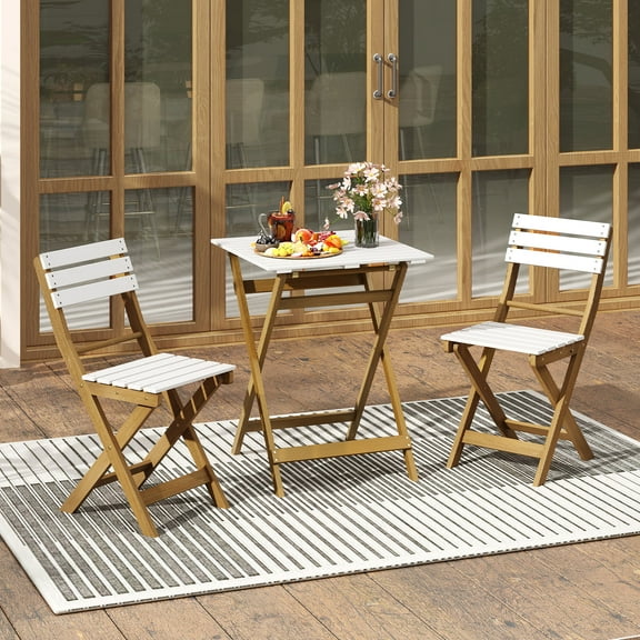 Gymax 3-Piece Folding Patio Bistro Set w/ Slatted Design Small Outdoor Furniture Set