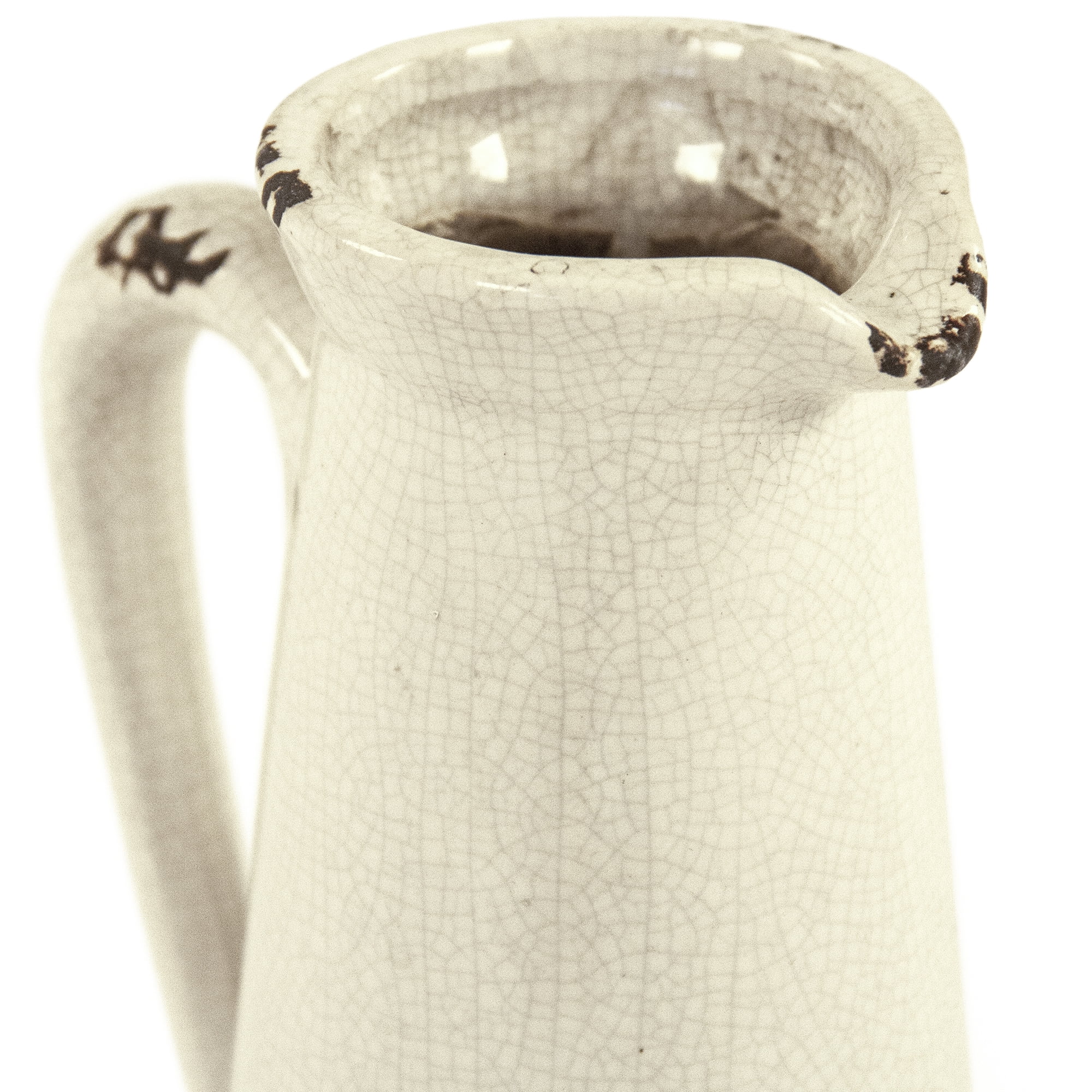 Distressed Crackle White Narrow Pitcher - Small