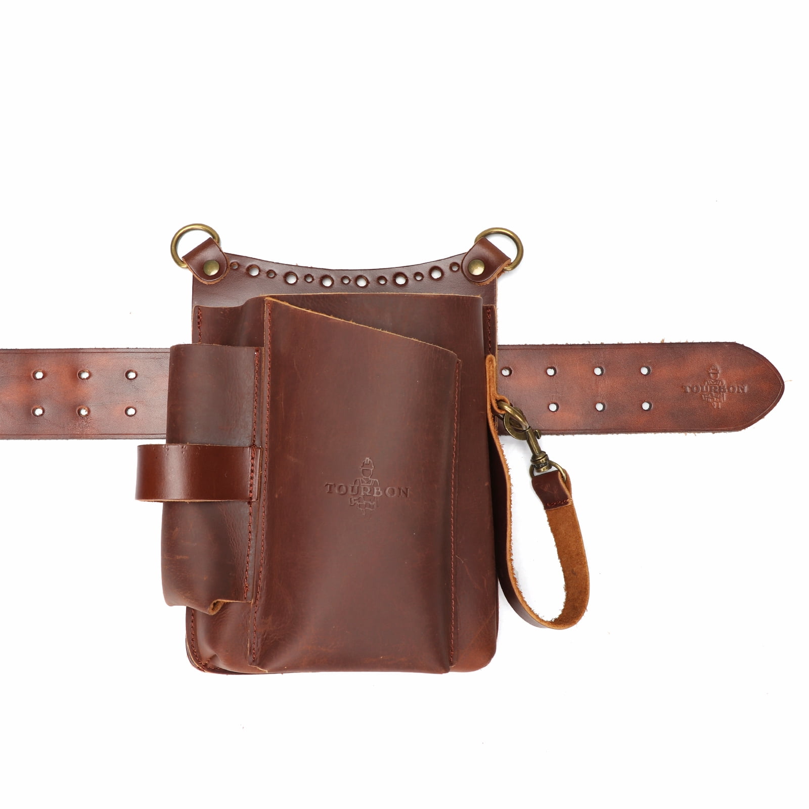 TOURBON Leather Gardening Pouch Tool Waist Bag Drywaller's Contractor Tool Carrier with Shoulder Strap Brown