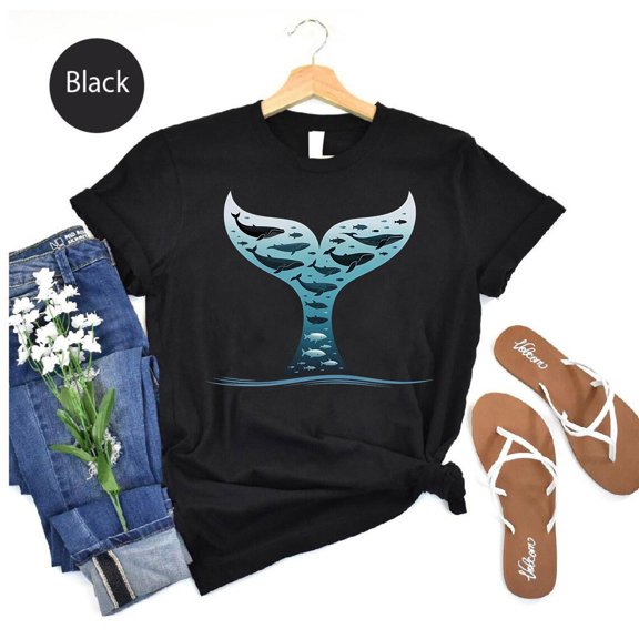 Whale Tail & Sharks Graphic Tee - Ocean Lover Shirt TSHIRT All Size S-5XL