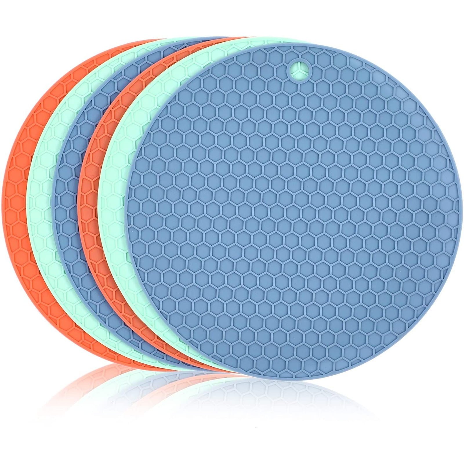 Blue LINVINC 7inch Round Silicone Trivet Heat Proof Mat Home Kitchen Hot Dishes Heat Resistant Hot Pad Pot Holder Coaster Pan Mat 18x18x0.8cm 