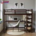 thumbnail image 3 of Hassch Full Size Loft Bed with Built-in Desk & Shelves, Espresso Pine Wood & MDF Bunk Bed Frame with Ladder, 250 lbs Capacity, Space-Saver for Bedroom, Dorm, 3 of 10