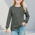 thumbnail image 3 of HAOTAGS Big Girls Long Sleeve T-shirts(5-14), Casual Round Neck Pocket Tee Daily School Pullover Tops Dark Gray 5 Years, 3 of 9