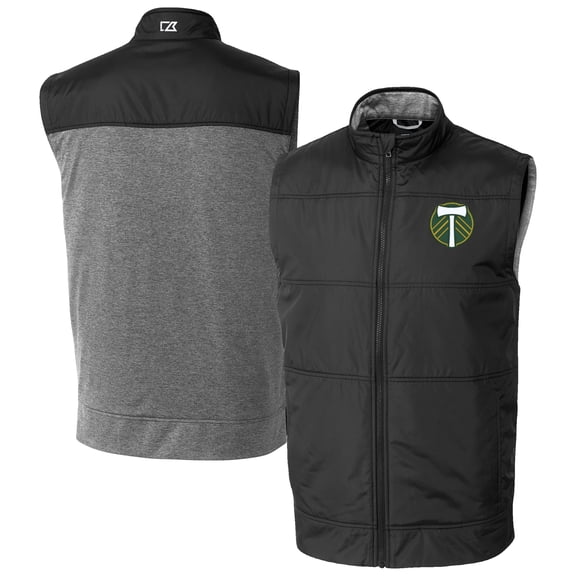 Men's-Cutter & Buck Black Portland Timbers Stealth Hybrid Quilted Windbreaker Vest