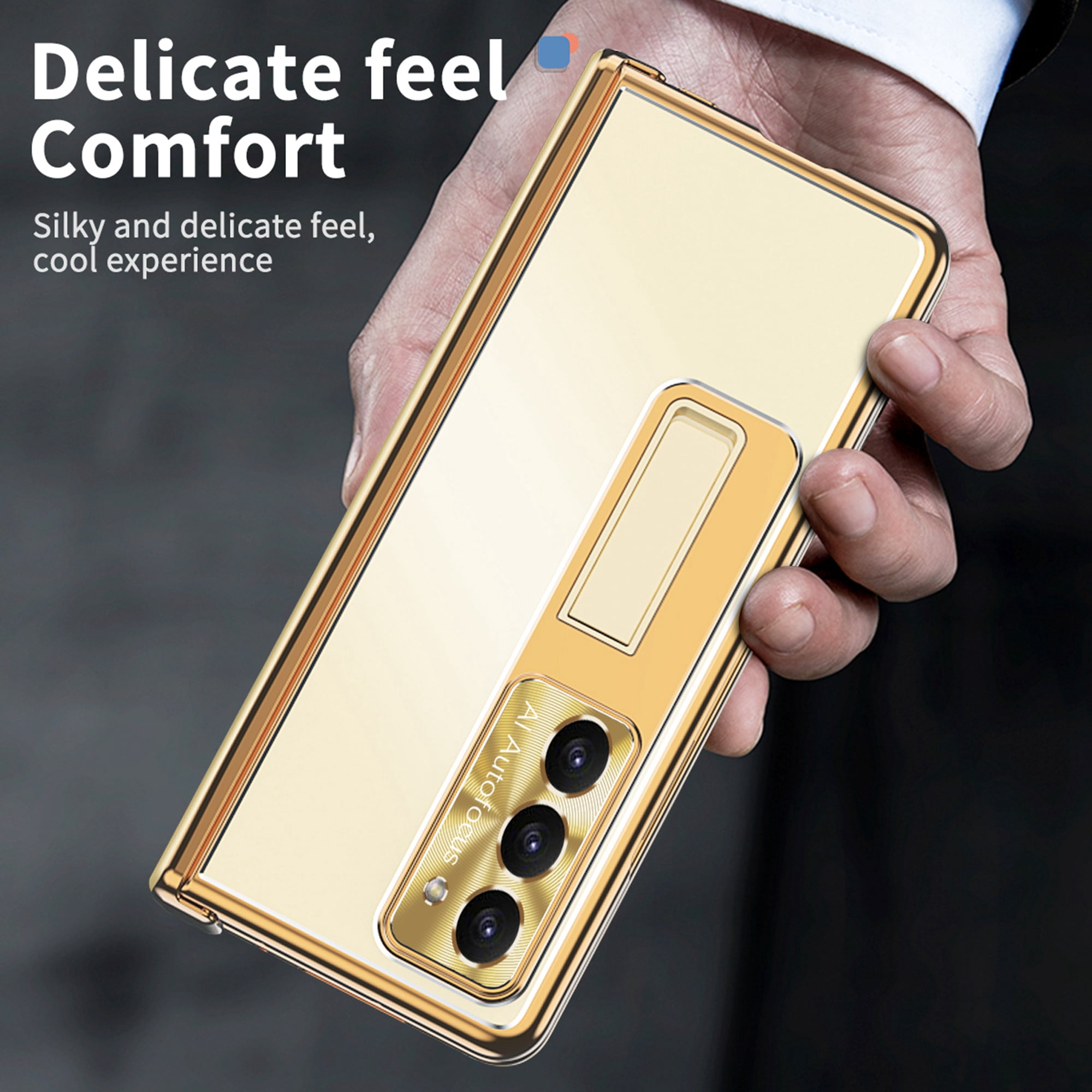 Case for Samsung Galaxy Z Fold 7, 3-in-1 Magnetic Hinge Protection & Lens Protection Case with Pen Holder with Screen Protector, Compatible with Samsung Galaxy Z Fold 7 5G, Gold + Dark Gold