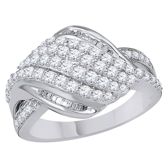 AFFY White Natural Diamond Rolling Wave Engagement Ring in 10k White Gold
