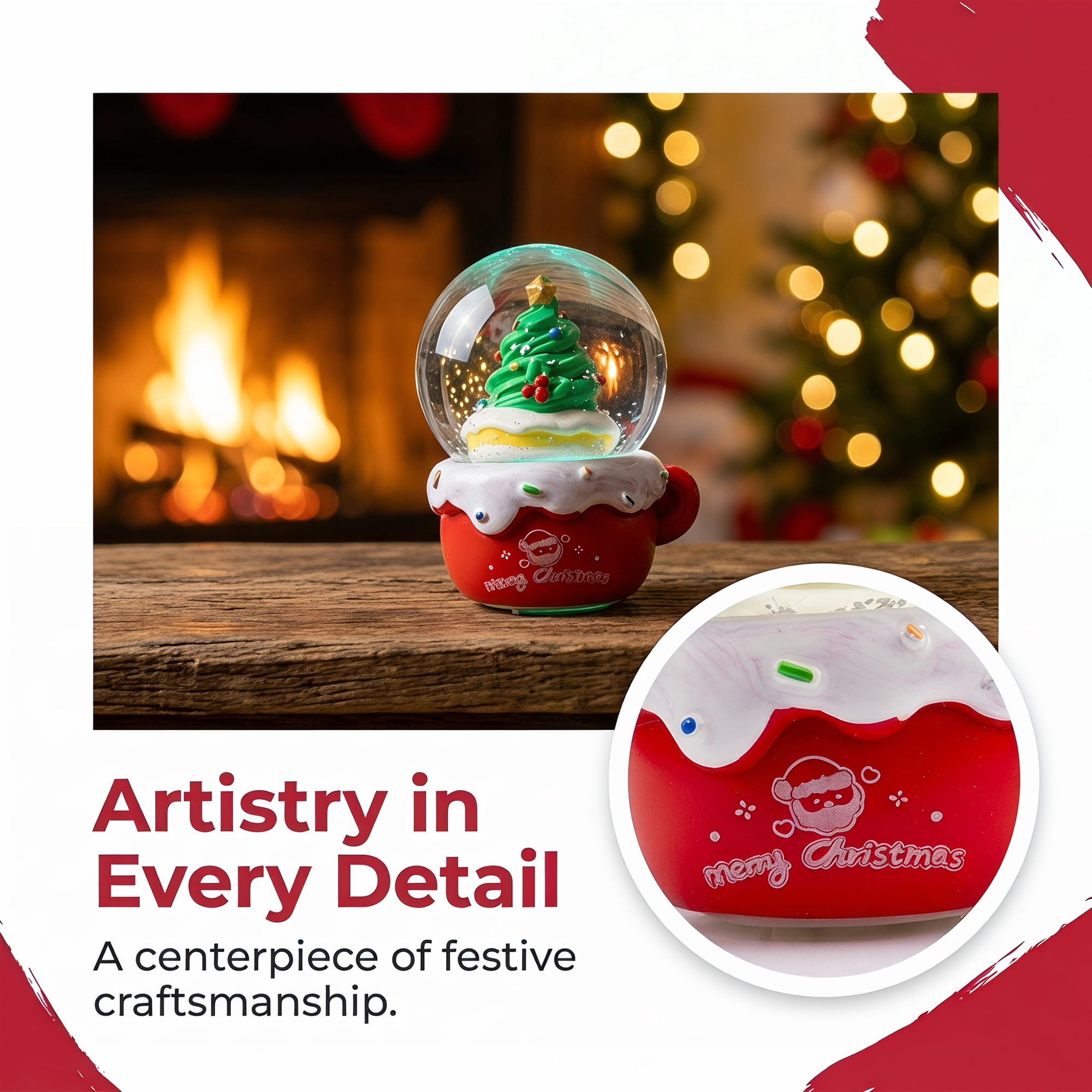 Unique Bargains Crystal Ball Shatterproof LED Glitter Snow Globe Red L 2.6" x 2.6" x 3.7"