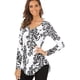 thumbnail image 1 of Blusa Henley informal plisada con cuello en V y manga larga estampada para mujer Tops-Black1 Adepaton CZMR-ST264-2, 1 of 4