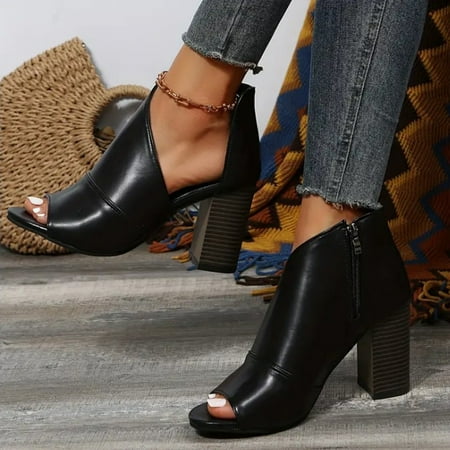 

Dress Sandals Mujer Sandal Black Fashionable Zipper Waterproof Heels Clearance Sale 39