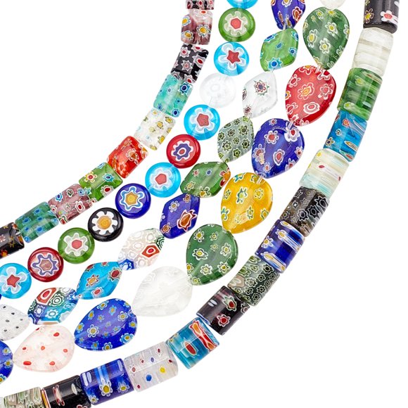 156Pcs Handmade Millefiori Glass Beads Strands Mixed Color Spacer Beads Millefiori Lampwork Glass Beads