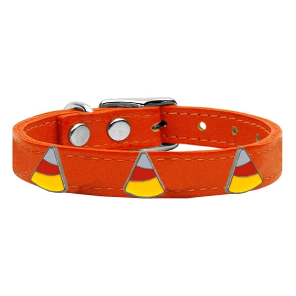 Candy Corn Widget Genuine Leather Dog Collar Orange 22