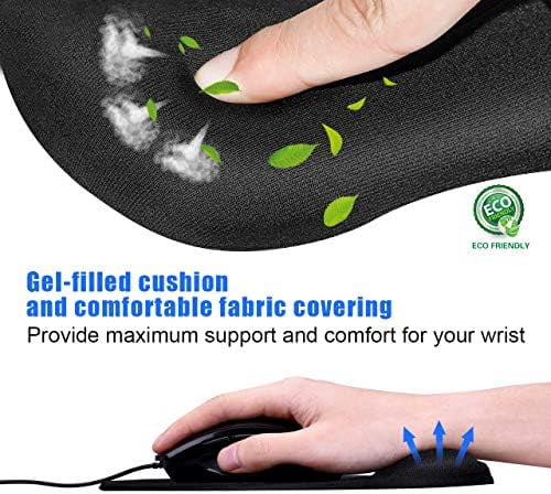 Quivanta Ergonomic Mouse Pad with Gel Wrist Support, Comfortable Mousepad with Smooth Wrist Rest Surface and Non-Slip PU Base for Pain Relief Computer Laptop Office Home Black, 9.2 x 8.1 in