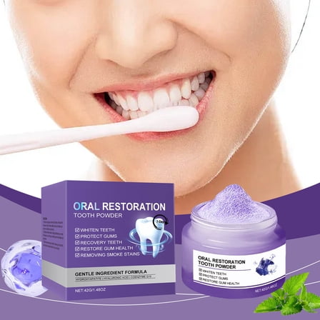 Purple Whitening Tooth Powder, Gently Cleanses And Protects Teeth, Refreshing Breath Tooth Powder, Natural Teeth Whitening Powder, 42g Jar