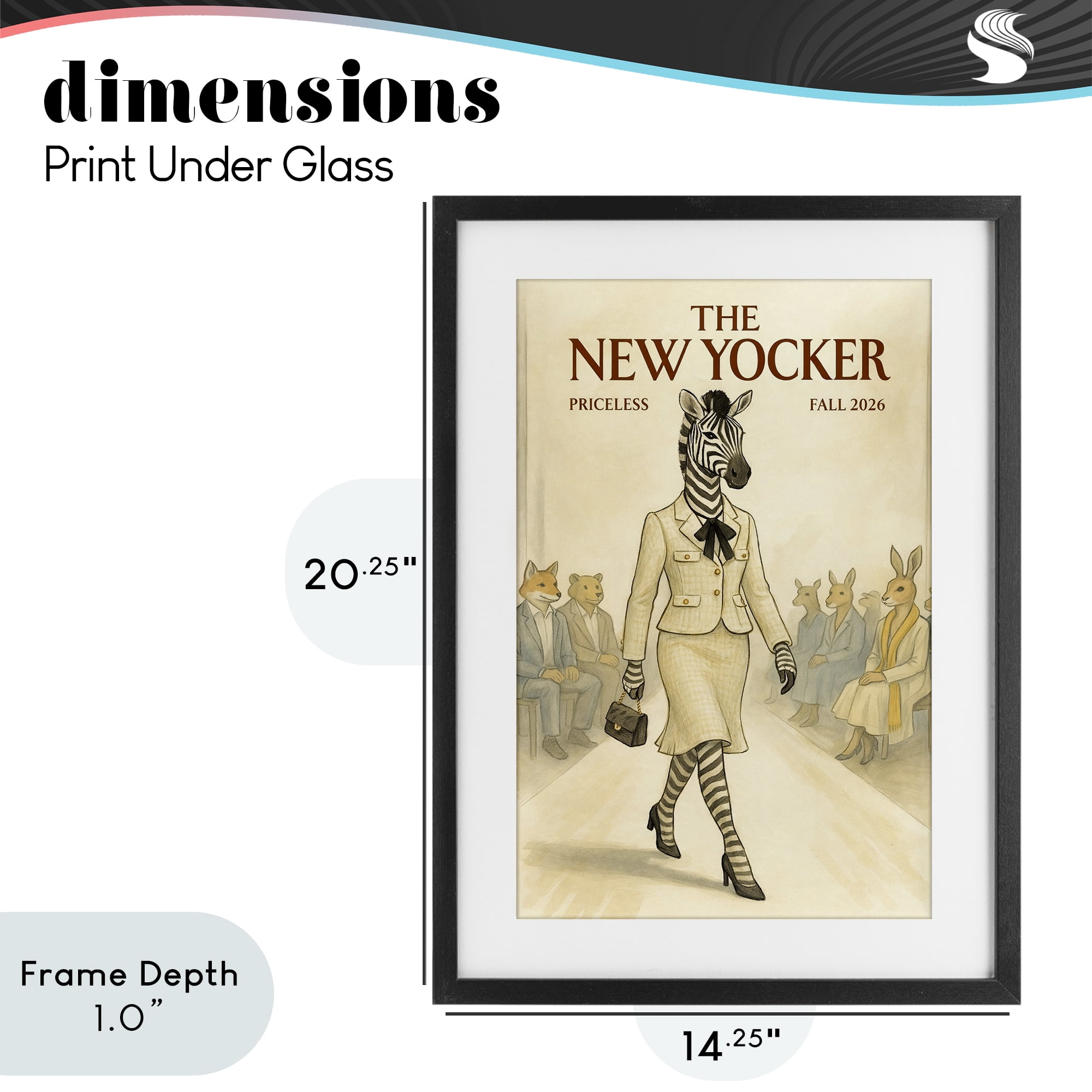 Stupell Industries New Yocker Zebra Model Black Framed Print Under Glass, design by Grotto Studios