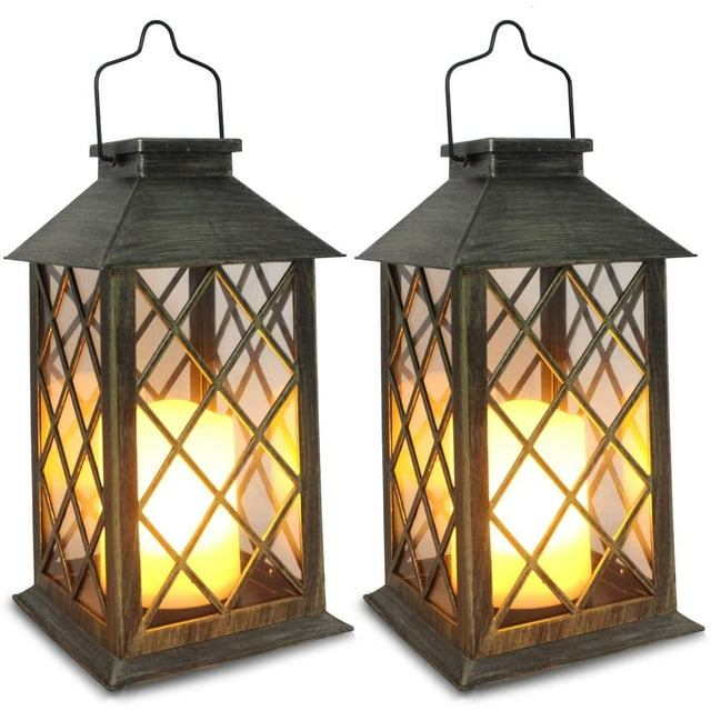 Outdoor Garden Hanging Lanterns, Waterproof LED Flickering Flameless Candle Lights