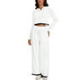 thumbnail image 2 of Conjuntos de dos piezas ATHLECHIC para mujeres, sudadera recortada de punto acanalado con medio botón y pantalones de pierna ancha, conjuntos de lounge casuales XL en blanco y negro, 2 of 4