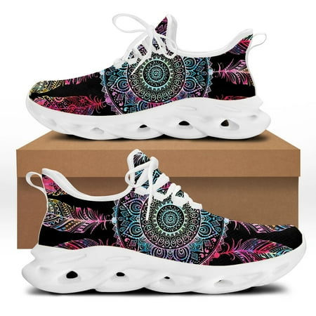 

New Fashion Tribal Feather Design Cool Female Running Sneakers Light Mesh Women s Footwear Soft Flat Shoes Zapatos