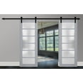 thumbnail image 3 of Sturdy Double Barn Door with Frosted Glass | Veregio 7602 Matte Grey | 13FT Rail Hangers Heavy Set | Solid Panel Interior Doors-60" x 96" (2* 30x96)-Black Rail, 3 of 6