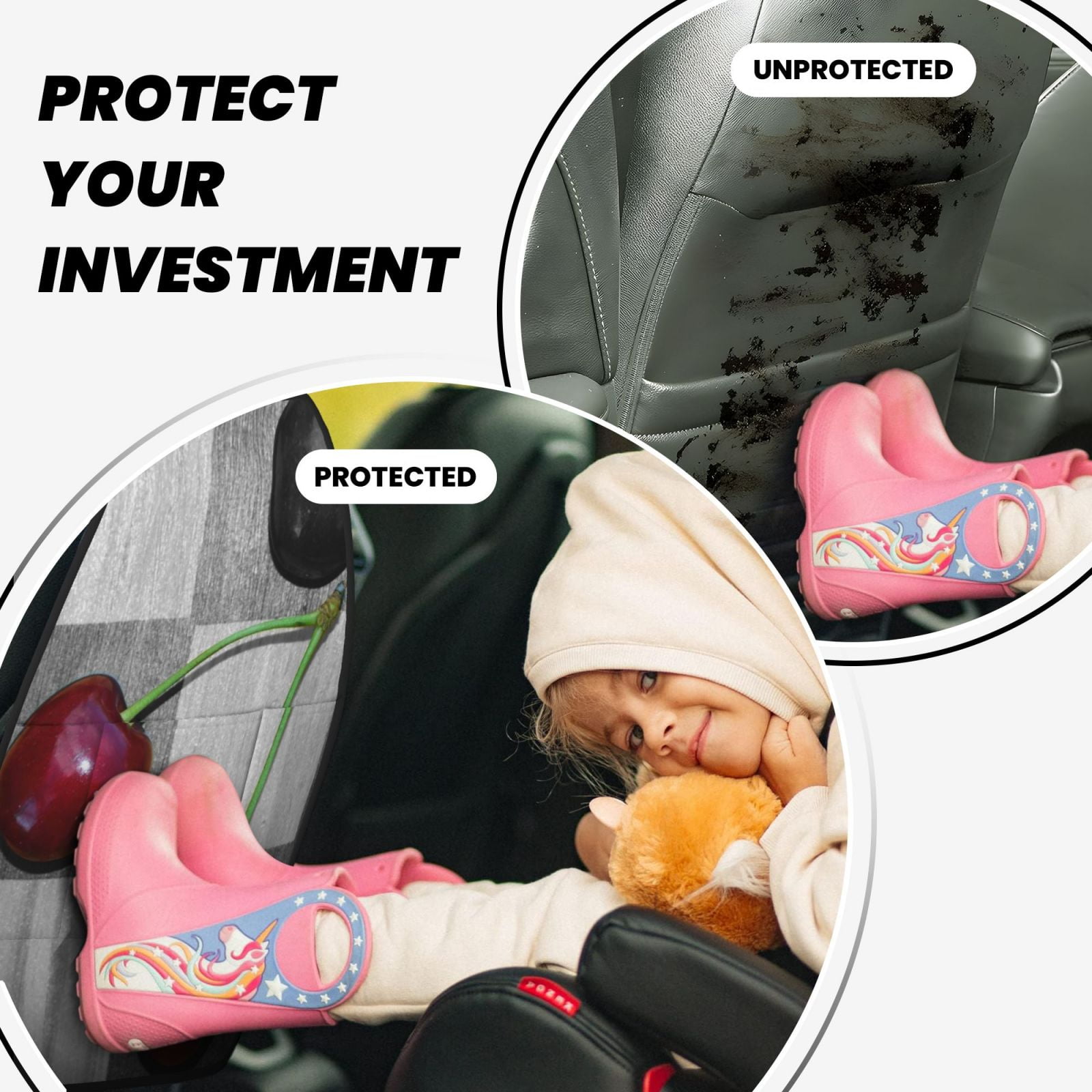 Xecao Cherries laid Pattern Car Seat Back Protector 2 Pack Large Capacity Pocket, Kick Mats Back Seat Protector