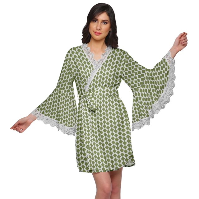 Moomaya Peignoir en Coton pour Femmes Robe de Chambre Imprimée Courte pour Douche Nuptiale