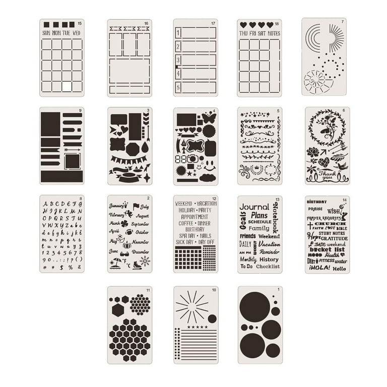 18 Pieces Reusable Inch Journal Stencils for Journal Scrapbook 4  x
