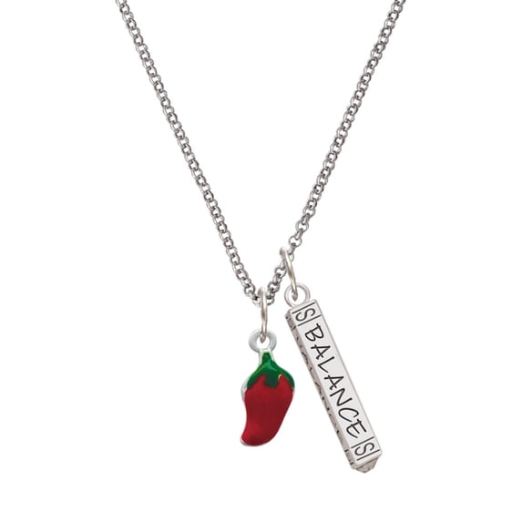 Delight Jewelry Silvertone Red Jalapeno Silvertone Balance Bar Charm Necklace, 23"