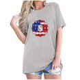 thumbnail image 1 of Tops Cortos para Mujeres Bandera de Moda Impresa Cuello Redondo, Camiseta de Manga 3/4 para Uso Diario, Casero Y Cómodo, 1 of 4