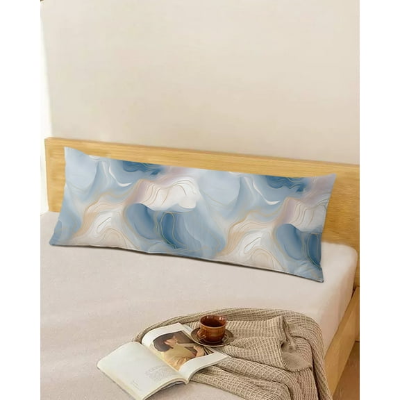 Ombre Blue Marble Body Throw Pillow Cover Case, Couch Sofa Bed Pillowcase, Soft Decorative Pillow Protector, Abstract Lines Painting 20x54Inch Long Reversible Pillow Shams with Zipper