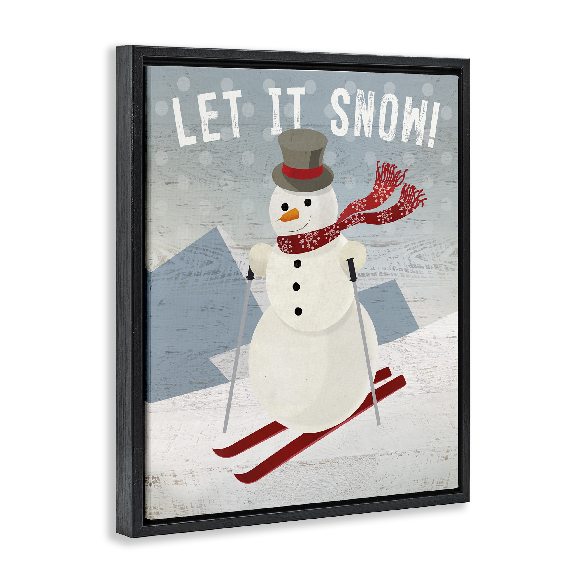 Stupell Industries Skiing Snowman on Slopes Holiday Painting Black Floater Framed Canvas Art Prints Wall Art, 25 x 31