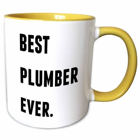 3dRose Best Plumber Ever, Black Letters On A White Background - Two Tone Yellow Mug,